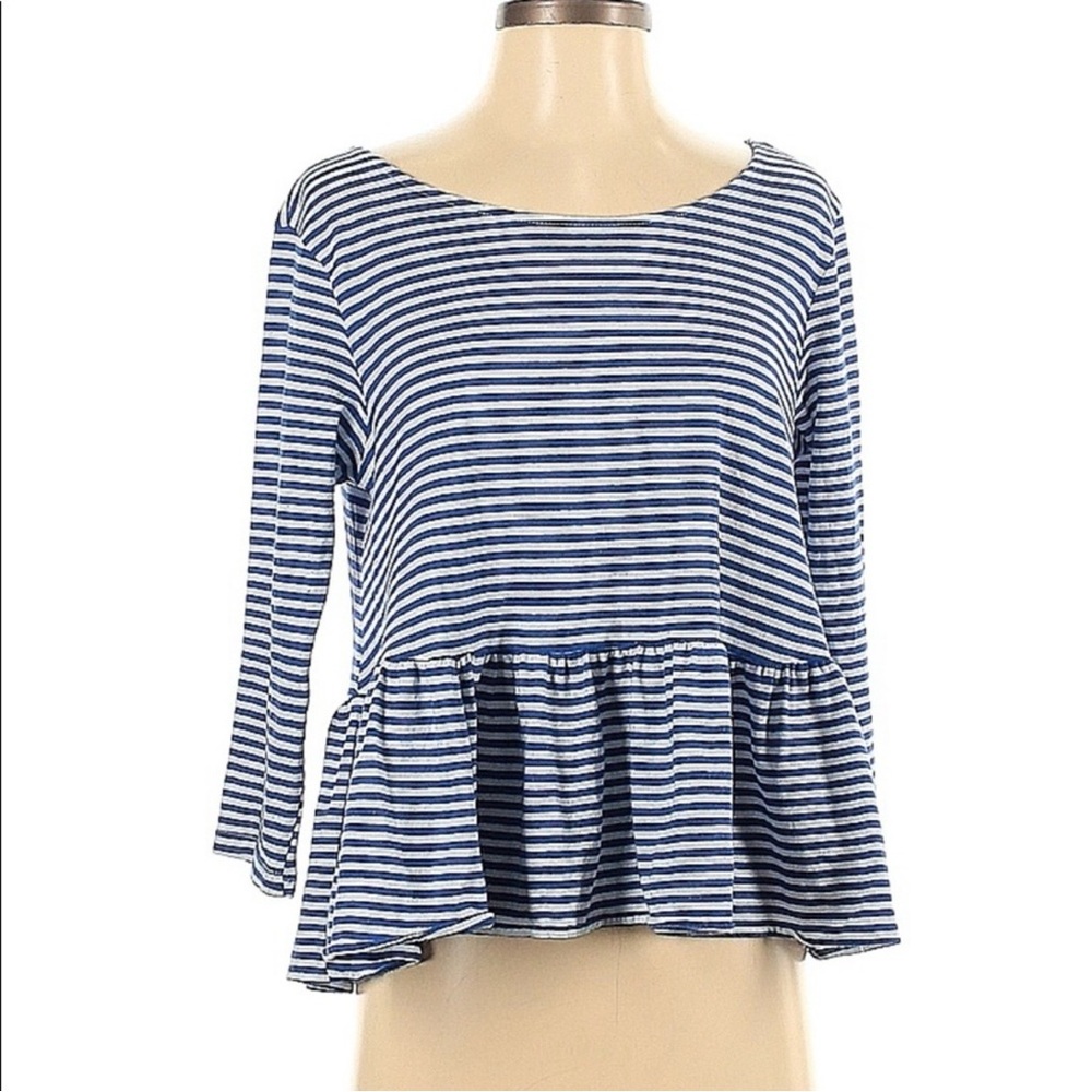 We The Free Blue and White Stripe Ruffle Top Size Small